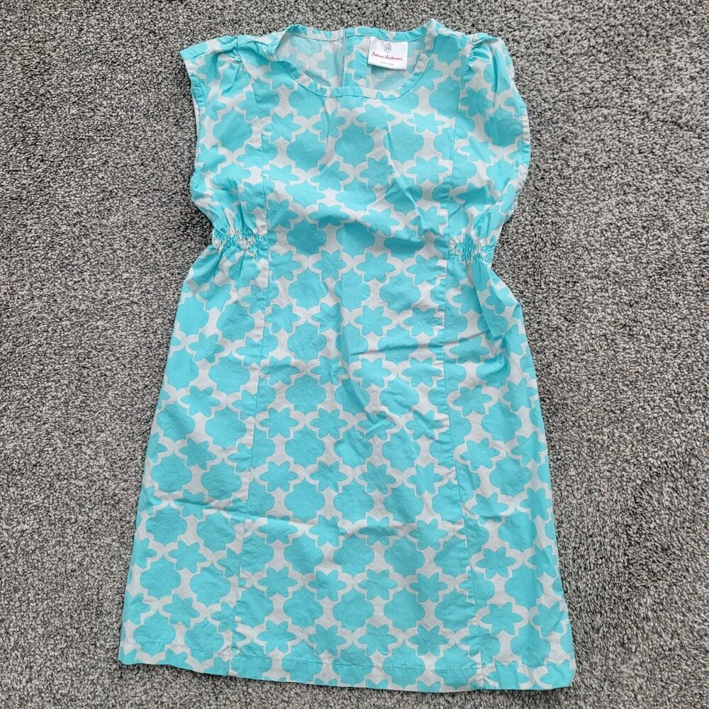 Hannah Anderson White Teal Print Dress 130 Approx Size 7-8